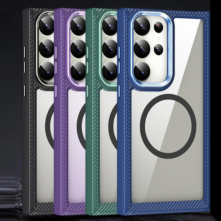 For Samsung Galaxy S23 5G MagSafe Carbon Fiber Transparent Back Panel Phone Case(Purple)