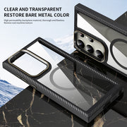 For Samsung Galaxy S23 5G MagSafe Carbon Fiber Transparent Back Panel Phone Case(Purple)