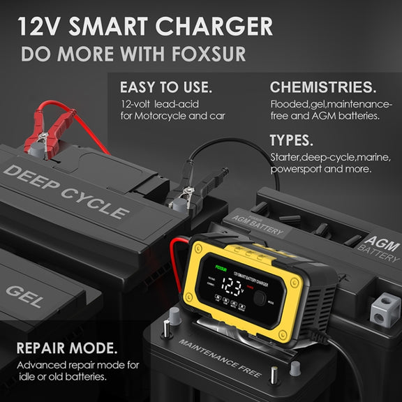 FOXSUR FBC1206E 6A 12V Car / Motorcycle Smart Battery Charger(US Plug)