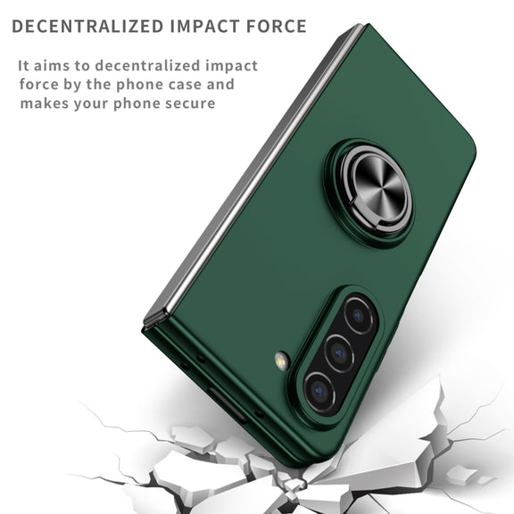 For Samsung Galaxy Z Fold5 5G Armor Ring Holder Phone Case(Dark Green)