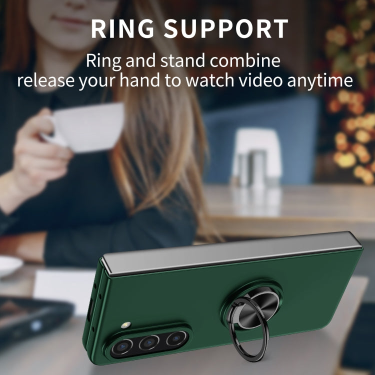 For Samsung Galaxy Z Fold5 5G Armor Ring Holder Phone Case(Dark Green)