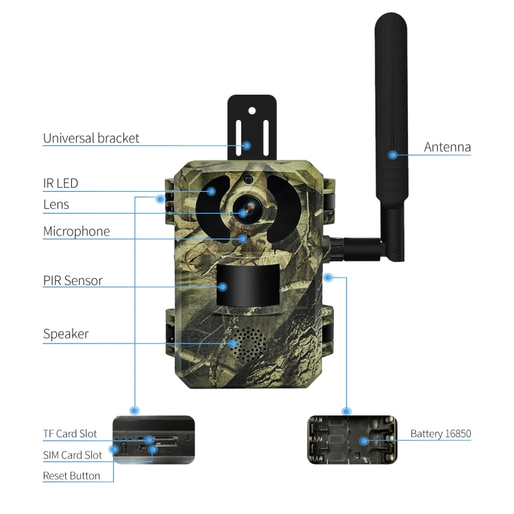 ESCAM QF380 4MP Network Solar PIR Alert Smart Wildlife Hunting Camera, 4G:US Version(Camouflage)