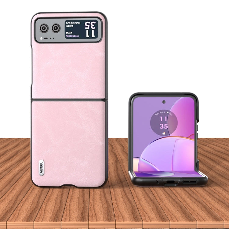 For Motorola Razr 40 ABEEL Cowhide Texture PU Phone Case(Pink)
