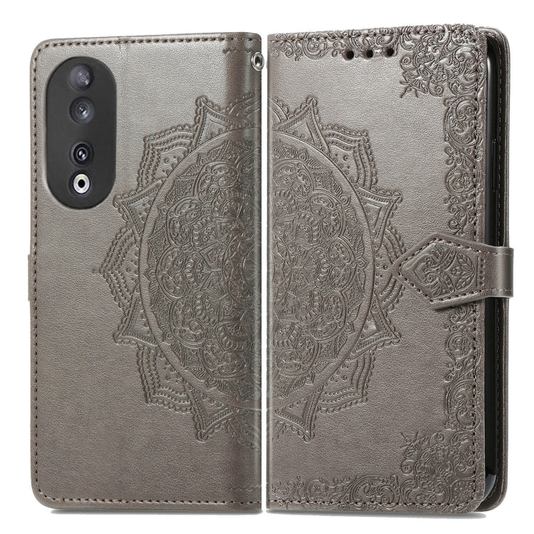 For Honor 90 5G Mandala Flower Embossed Leather Phone Case(Grey)