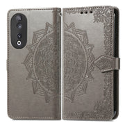 For Honor 90 5G Mandala Flower Embossed Leather Phone Case(Grey)