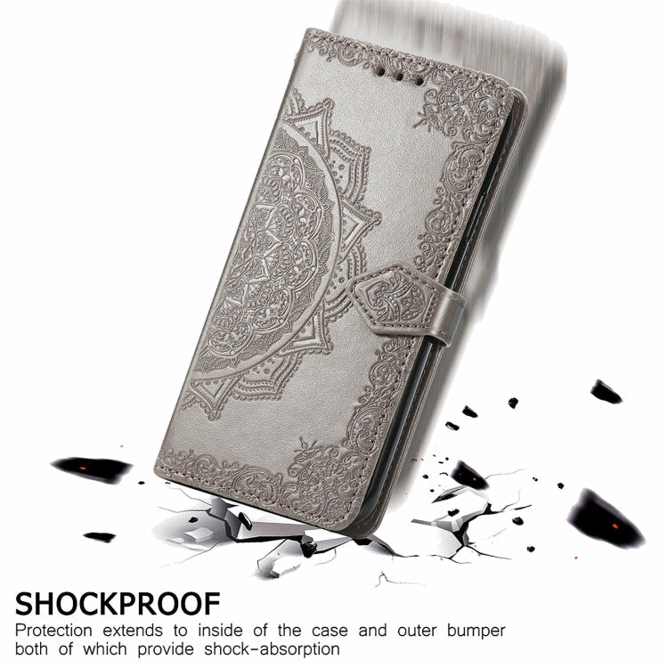 For Honor 90 5G Mandala Flower Embossed Leather Phone Case(Grey)