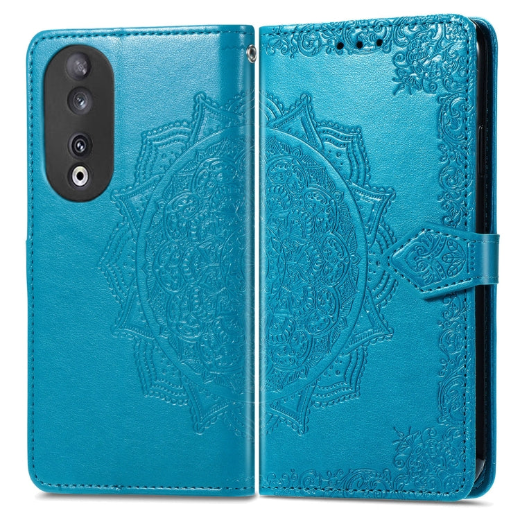 For Honor 90 5G Mandala Flower Embossed Leather Phone Case(Blue)