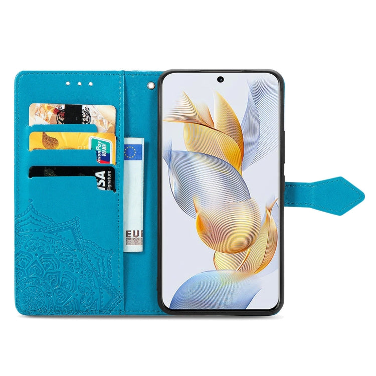 For Honor 90 5G Mandala Flower Embossed Leather Phone Case(Blue)