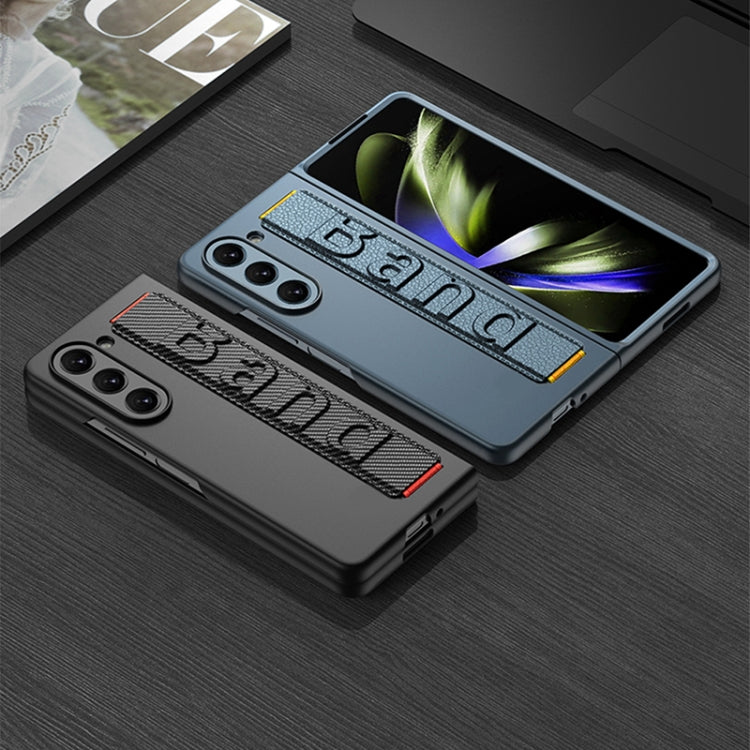 For Samsung Galaxy Z Fold5 5G GKK Ultra-thin Wristband Shockproof Phone Case with Holder(Carbon Fiber)