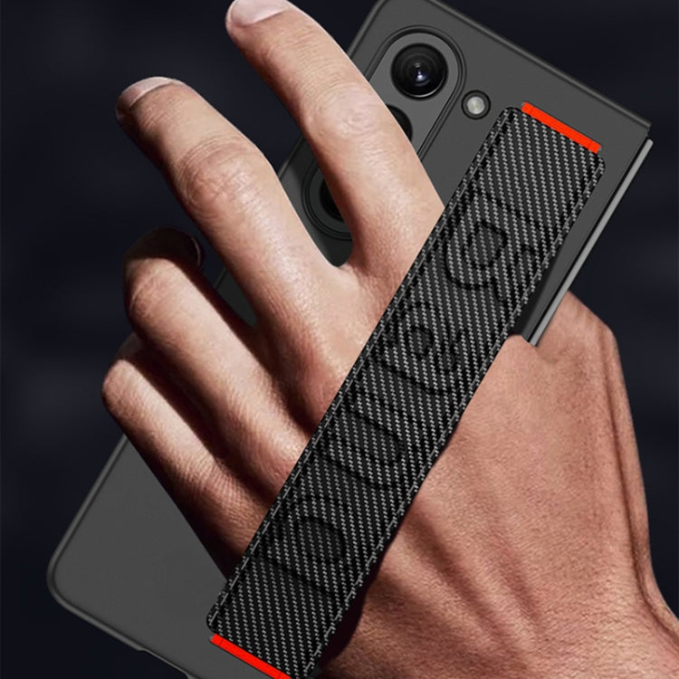 For Samsung Galaxy Z Fold5 5G GKK Ultra-thin Wristband Shockproof Phone Case with Holder(Carbon Fiber)