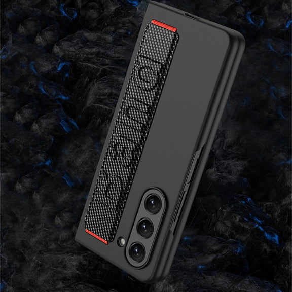 For Samsung Galaxy Z Fold5 5G GKK Ultra-thin Wristband Shockproof Phone Case with Holder(Carbon Fiber)