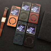 For Samsung Galaxy Z Flip5 Crazy Horse Texture Magnetic Magsafe PU Phone Case(Orange)