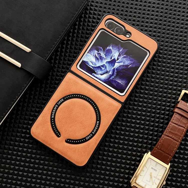 For Samsung Galaxy Z Flip5 Crazy Horse Texture Magnetic Magsafe PU Phone Case(Orange)