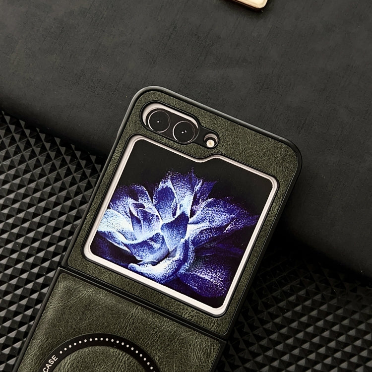 For Samsung Galaxy Z Flip5 Crazy Horse Texture Magnetic Magsafe PU Phone Case(Orange)