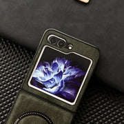 For Samsung Galaxy Z Flip5 Crazy Horse Texture Magnetic Magsafe PU Phone Case(Orange)
