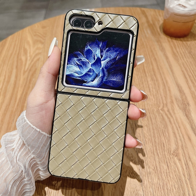For Samsung Galaxy Z Flip5 5G Woven Texture Folding Phone Case(Gold)