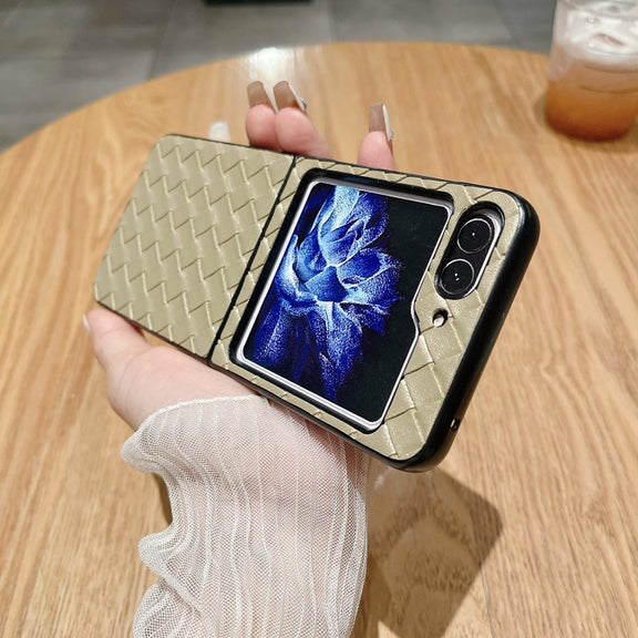For Samsung Galaxy Z Flip5 5G Woven Texture Folding Phone Case(Gold)