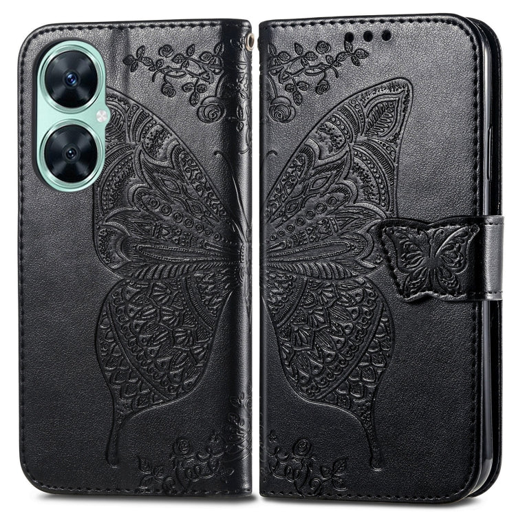 For Huawei nova 11i / Enjoy 60 Pro Butterfly Love Flower Embossed Flip Leather Phone Case(Black)
