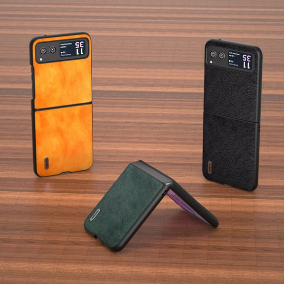 For Motorola Razr 40 ABEEL Dual Color Lichi Texture PU Phone Case(Orange)