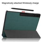 For Samsung Galaxy Tab S10 Ultra / S9 Ultra Custer Pure Color 3-Fold Holder Smart Leather Tablet Case(Dark Green)