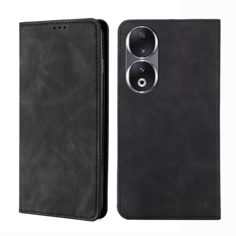 For Honor 90 5G Skin Feel Magnetic Leather Phone Case(Black)