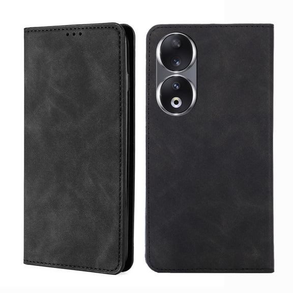 For Honor 90 5G Skin Feel Magnetic Leather Phone Case(Black)