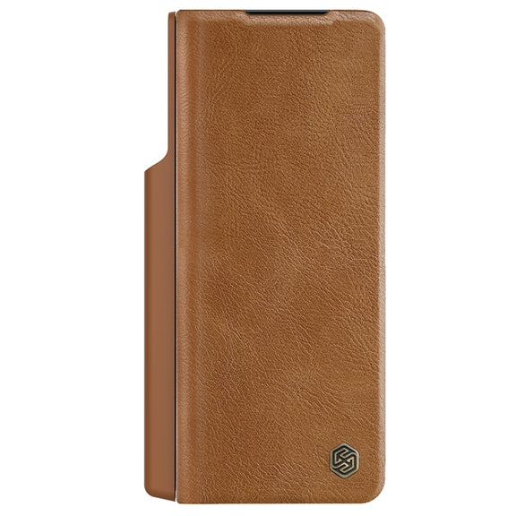 For Samsung Galaxy Z Fold5 NILLKIN QIN Series Pro Sliding Camera Cover Design Leather Phone Case(Brown)