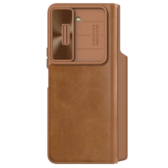 For Samsung Galaxy Z Fold5 NILLKIN QIN Series Pro Sliding Camera Cover Design Leather Phone Case(Brown)