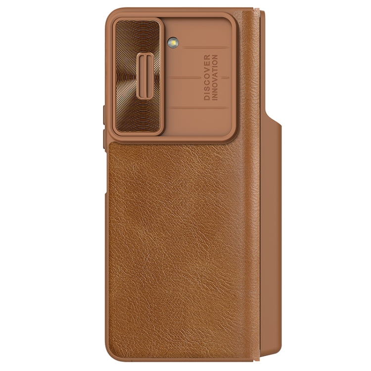 For Samsung Galaxy Z Fold5 NILLKIN QIN Series Pro Sliding Camera Cover Design Leather Phone Case(Brown)