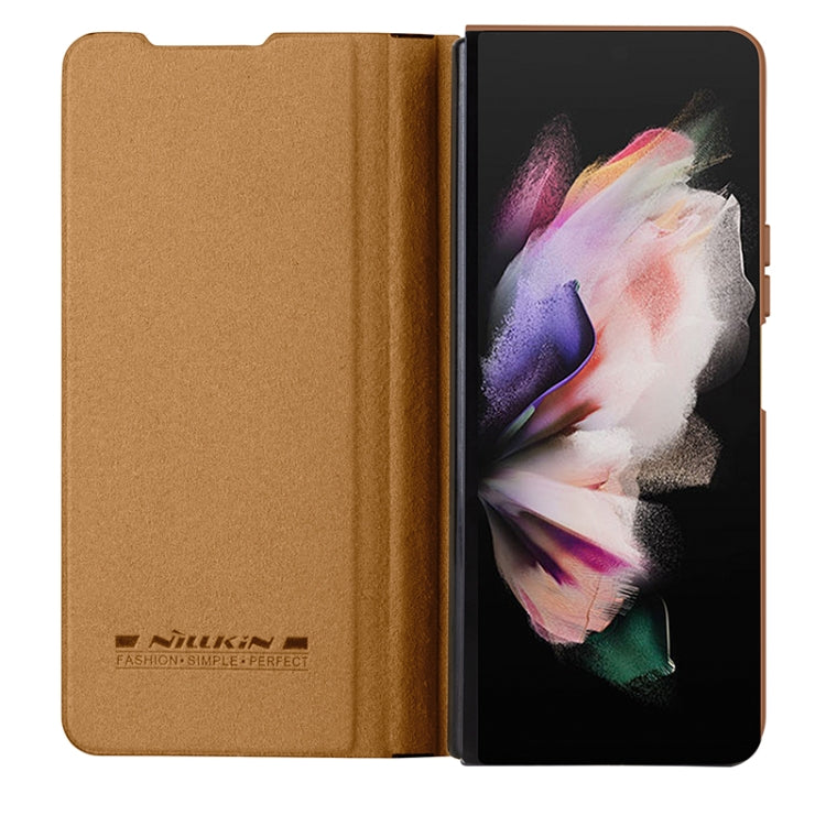 For Samsung Galaxy Z Fold5 NILLKIN QIN Series Pro Sliding Camera Cover Design Leather Phone Case(Brown)