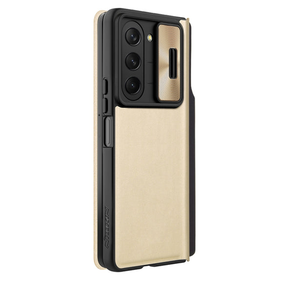 For Samsung Galaxy Z Fold5 NILLKIN QIN Series Pro Sliding Camera Cover Design Leather Phone Case(Gold)