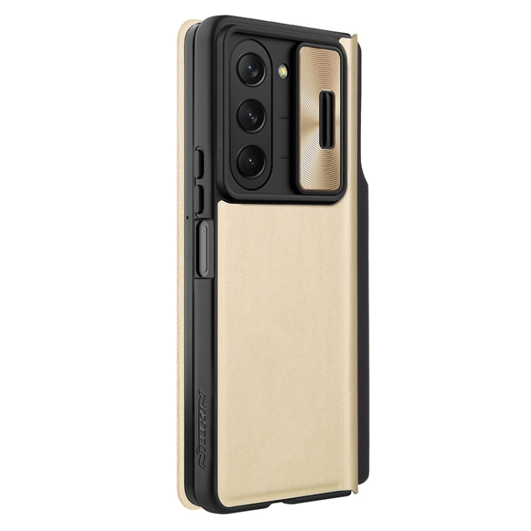 For Samsung Galaxy Z Fold5 NILLKIN QIN Series Pro Sliding Camera Cover Design Leather Phone Case(Gold)