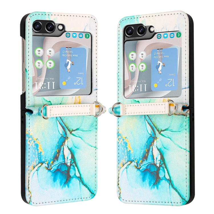 For Samsung Galaxy Z Flip5 PT003 Marble Pattern Flip Leather Phone Case(Green LS003)