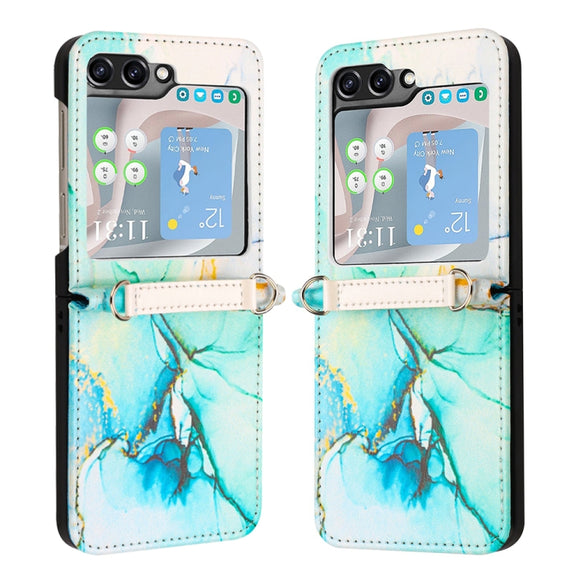For Samsung Galaxy Z Flip5 PT003 Marble Pattern Flip Leather Phone Case(Green LS003)