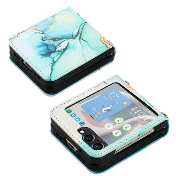 For Samsung Galaxy Z Flip5 PT003 Marble Pattern Flip Leather Phone Case(Green LS003)