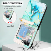 For Samsung Galaxy Z Flip5 PT003 Marble Pattern Flip Leather Phone Case(Green LS003)