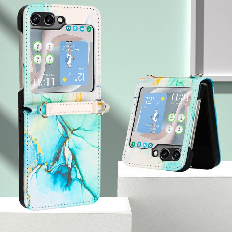 For Samsung Galaxy Z Flip5 PT003 Marble Pattern Flip Leather Phone Case(Green LS003)