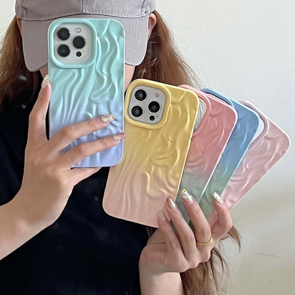 For iPhone 14 Wrinkle Gradient Oily Feel TPU Phone Case(Blue Green)