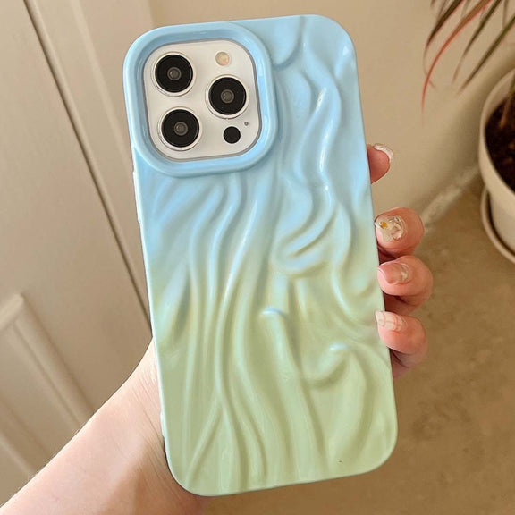 For iPhone 14 Wrinkle Gradient Oily Feel TPU Phone Case(Blue Green)