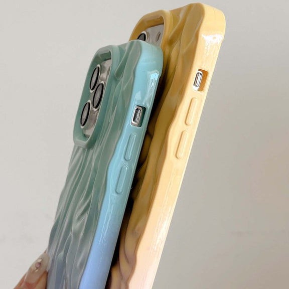 For iPhone 14 Wrinkle Gradient Oily Feel TPU Phone Case(Blue Green)