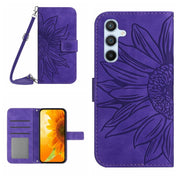For Samsung Galaxy A25 5G Skin Feel Sun Flower Pattern Flip Leather Phone Case with Lanyard(Dark Purple)