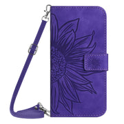 For Samsung Galaxy A25 5G Skin Feel Sun Flower Pattern Flip Leather Phone Case with Lanyard(Dark Purple)