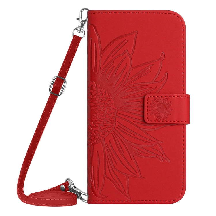 For Honor 90 Lite Skin Feel Sun Flower Pattern Leather Phone Case with Lanyard(Red)
