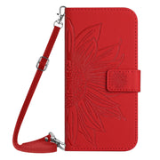 For Honor 90 Lite Skin Feel Sun Flower Pattern Leather Phone Case with Lanyard(Red)