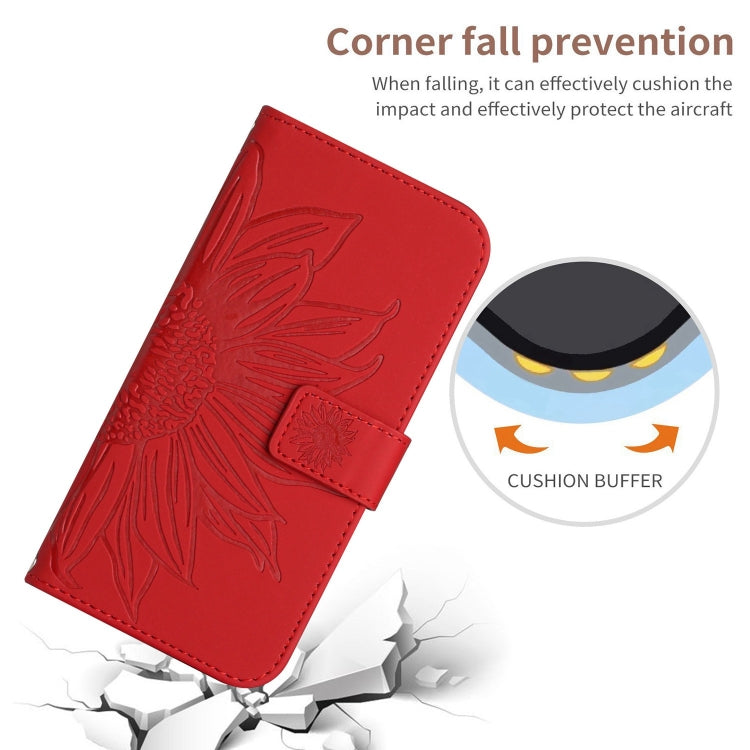 For Honor 90 Lite Skin Feel Sun Flower Pattern Leather Phone Case with Lanyard(Red)