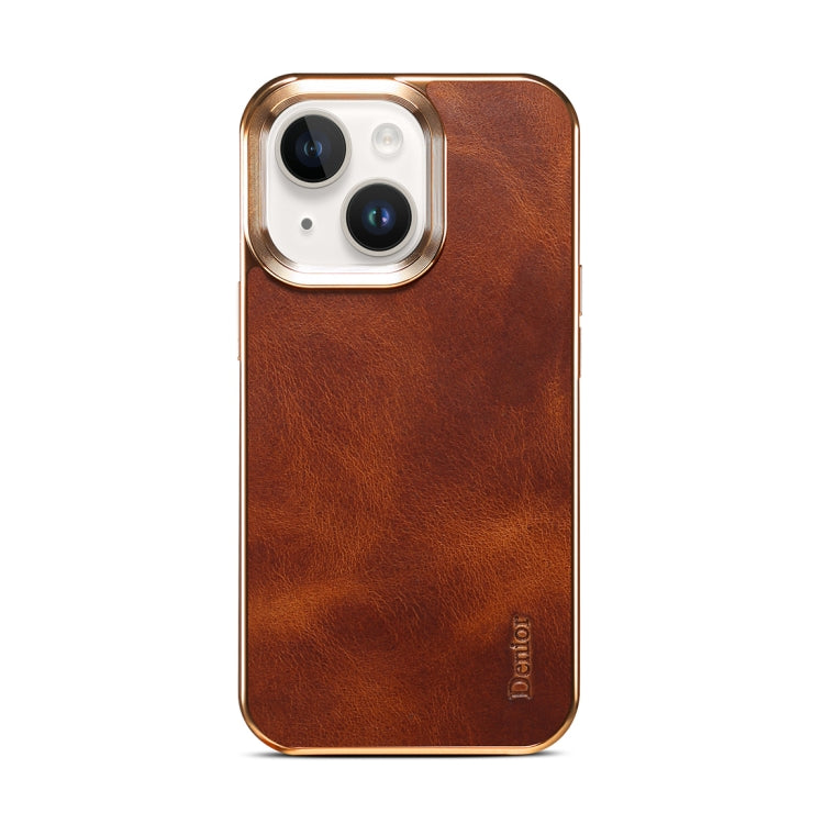 For iPhone 14 Plus Denior Oil Wax Cowhide Plating Phone Case(Brown)