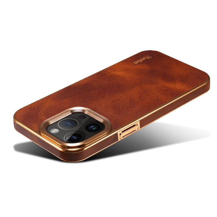 For iPhone 14 Plus Denior Oil Wax Cowhide Plating Phone Case(Brown)