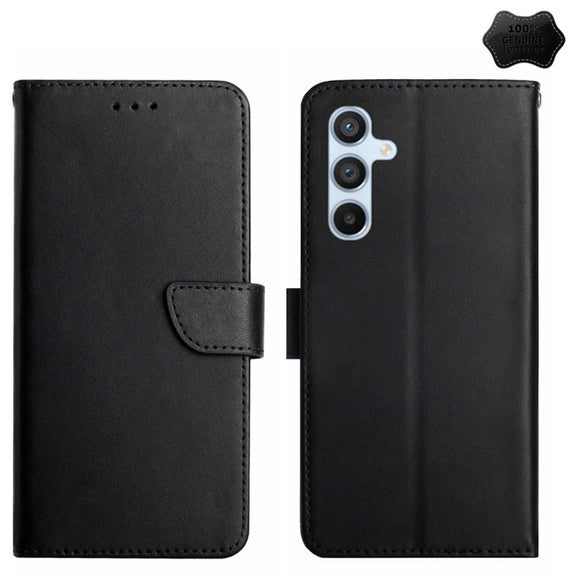 For Samsung Galaxy A25 5G HT02 Genuine Leather Fingerprint-proof Flip Phone Case(Black)