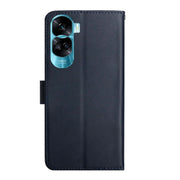 For Honor 90 Lite HT02 Genuine Leather Fingerprint-proof Flip Phone Case(Blue)