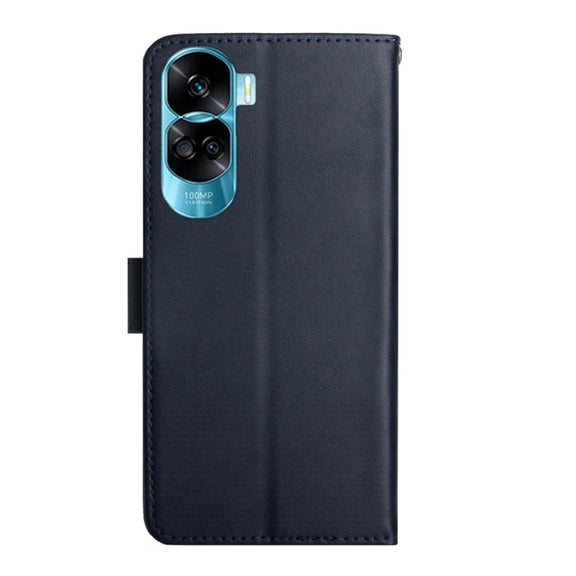 For Honor 90 Lite HT02 Genuine Leather Fingerprint-proof Flip Phone Case(Blue)